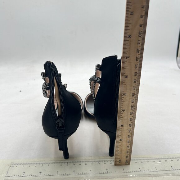 FOWT Black Pointed Toe Rhinestones Ankle Strap Sandals Kitten Heel D'Orsay Pumps - Picture 5 of 8